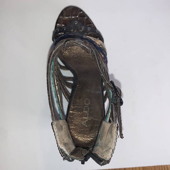 Aldo 8.5 / 39 Multi Strap Stacked Platform Wedge Sandal - Picture 11 of 16